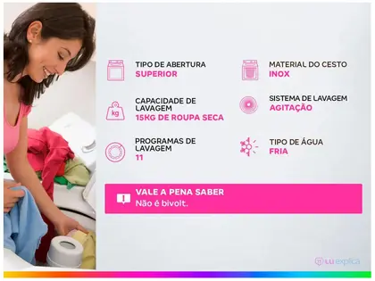 Lavadora de Roupas Electrolux 15kg Cesto Inox 11 Programas de Lavagem Branco Premium Care R$1899 - Image 6